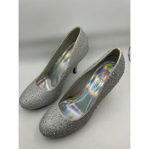 Silver Slipper Mirage Women 5.5M Rhinestone Glitter Pumps Silver Formal Heels